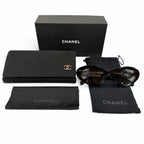 Chanel Cat Eye Side Logo Sunglasses Black Gold Demo Lens Eyewear — view 3