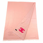Chanel 23c Cashmere Silk Blend CC Logo with Fringe Large Shawl Pink Scarf — view 3