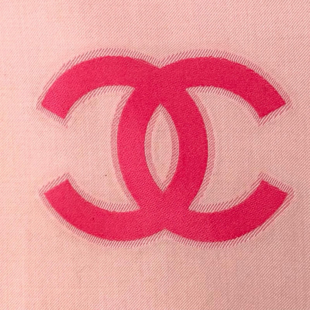Chanel 23c Cashmere Silk Blend CC Logo with Fringe Large Shawl Pink Scarf — view 9