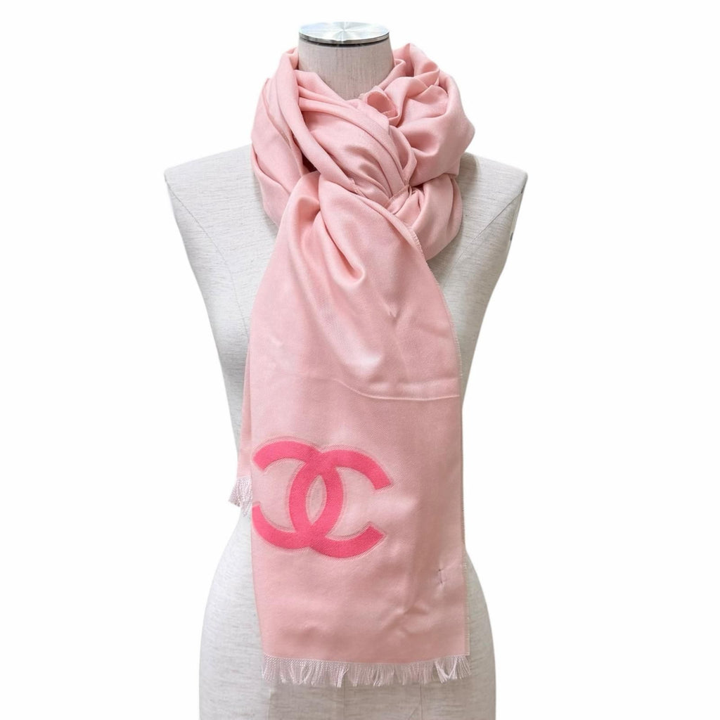 Chanel 23c Cashmere Silk Blend CC Logo with Fringe Large Shawl Pink Scarf — view 8