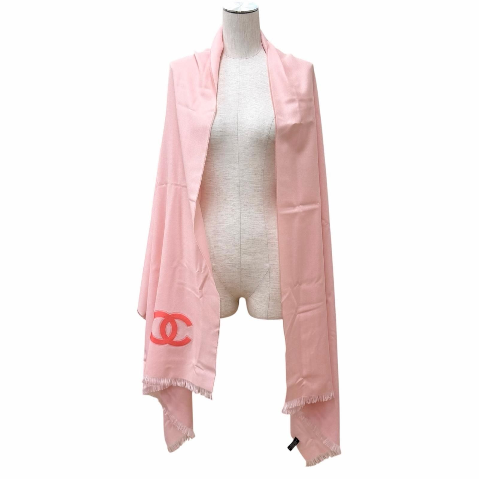 Chanel 23c Cashmere Silk Blend CC Logo with Fringe Large Shawl Pink Scarf — view 5