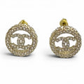 Chanel Rhinestone CC Logo Quilted Earrings Gold