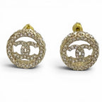 Chanel Rhinestone CC Logo Quilted Earrings Gold