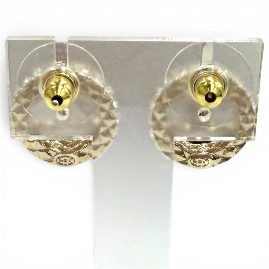Chanel Rhinestone CC Logo Quilted Earrings Gold — view 4