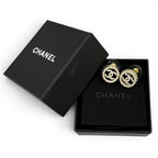 Chanel Rhinestone CC Logo Quilted Earrings Gold — view 2