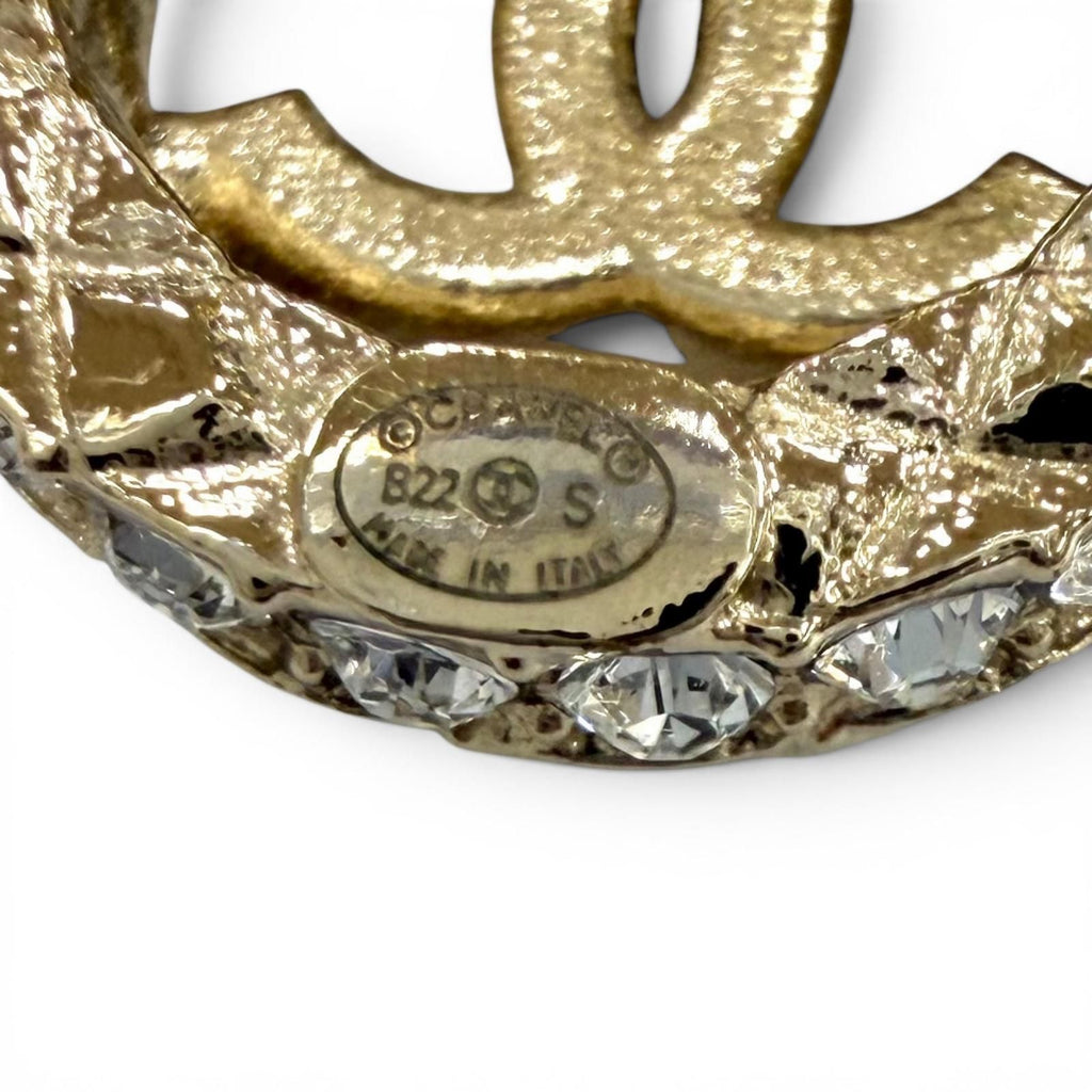 Chanel Rhinestone CC Logo Quilted Earrings Gold — view 5