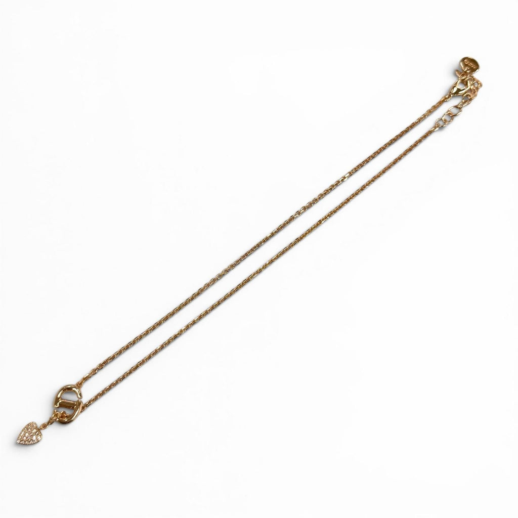 Dior CD Navy Rhinestone Heart Necklace Pink Gold — view 5