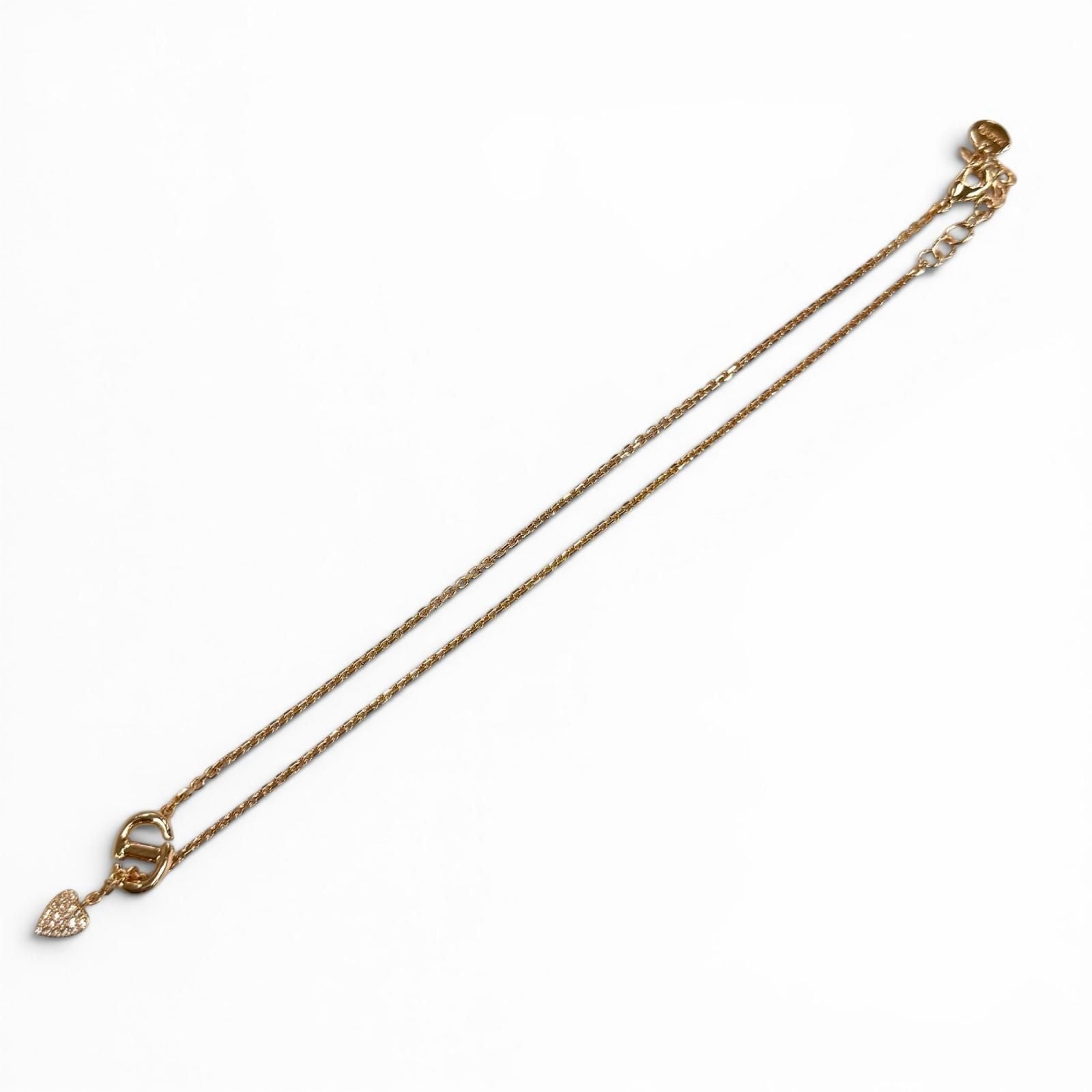 Dior CD Navy Rhinestone Heart Necklace Pink Gold — view 5