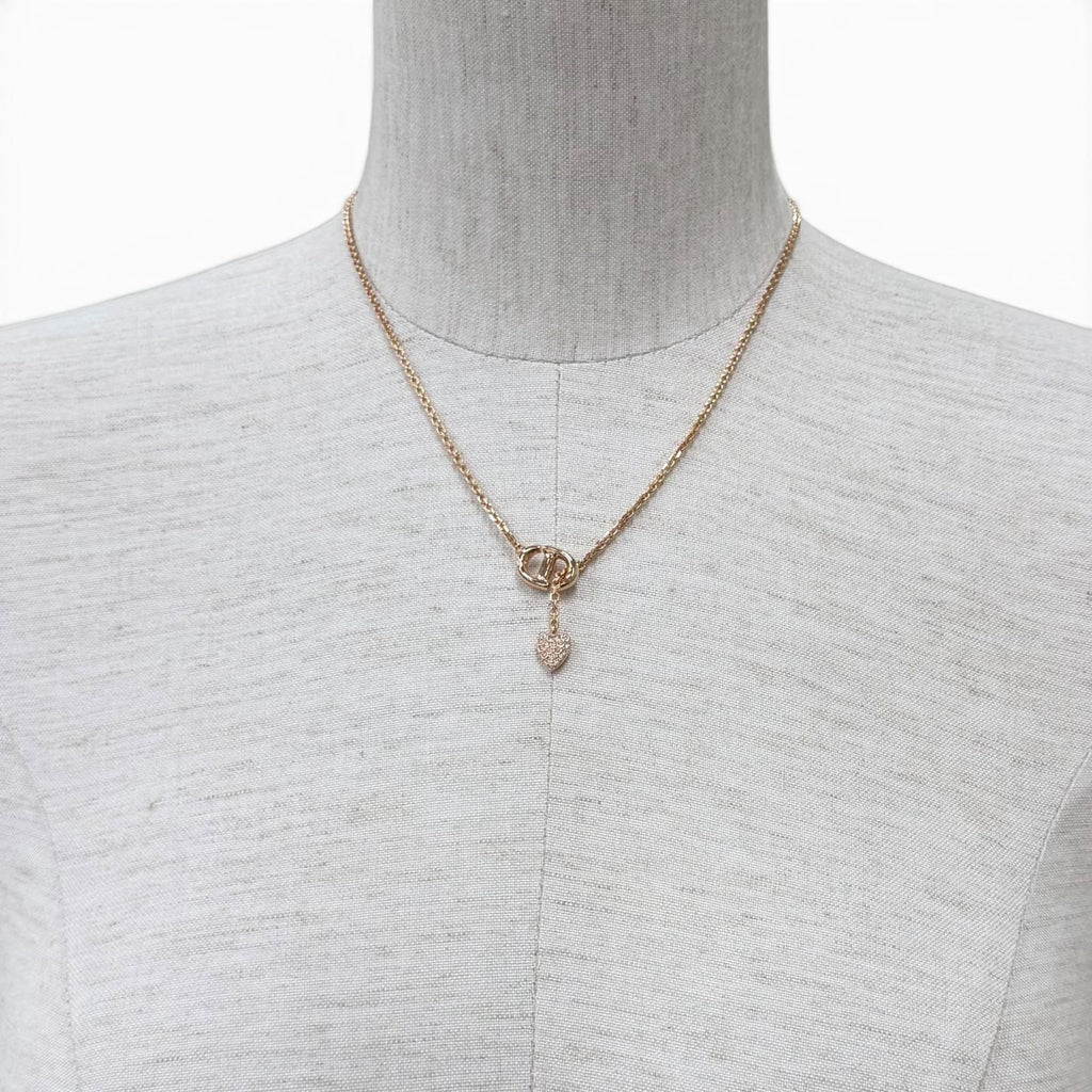 Dior CD Navy Rhinestone Heart Necklace Pink Gold — view 4