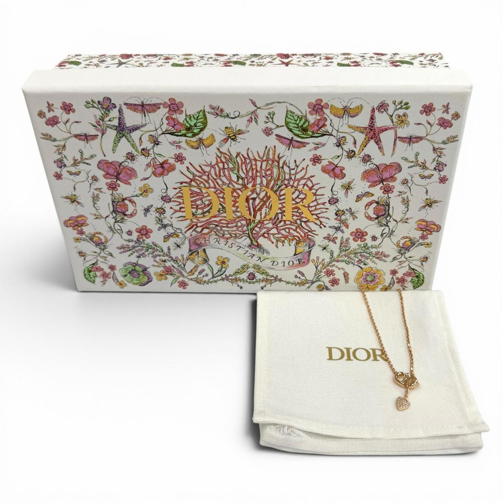 Dior CD Navy Rhinestone Heart Necklace Pink Gold — view 2