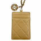 Chanel Lambskin CC Logo Quilted Chain Shoulder Card Case Beige Gold