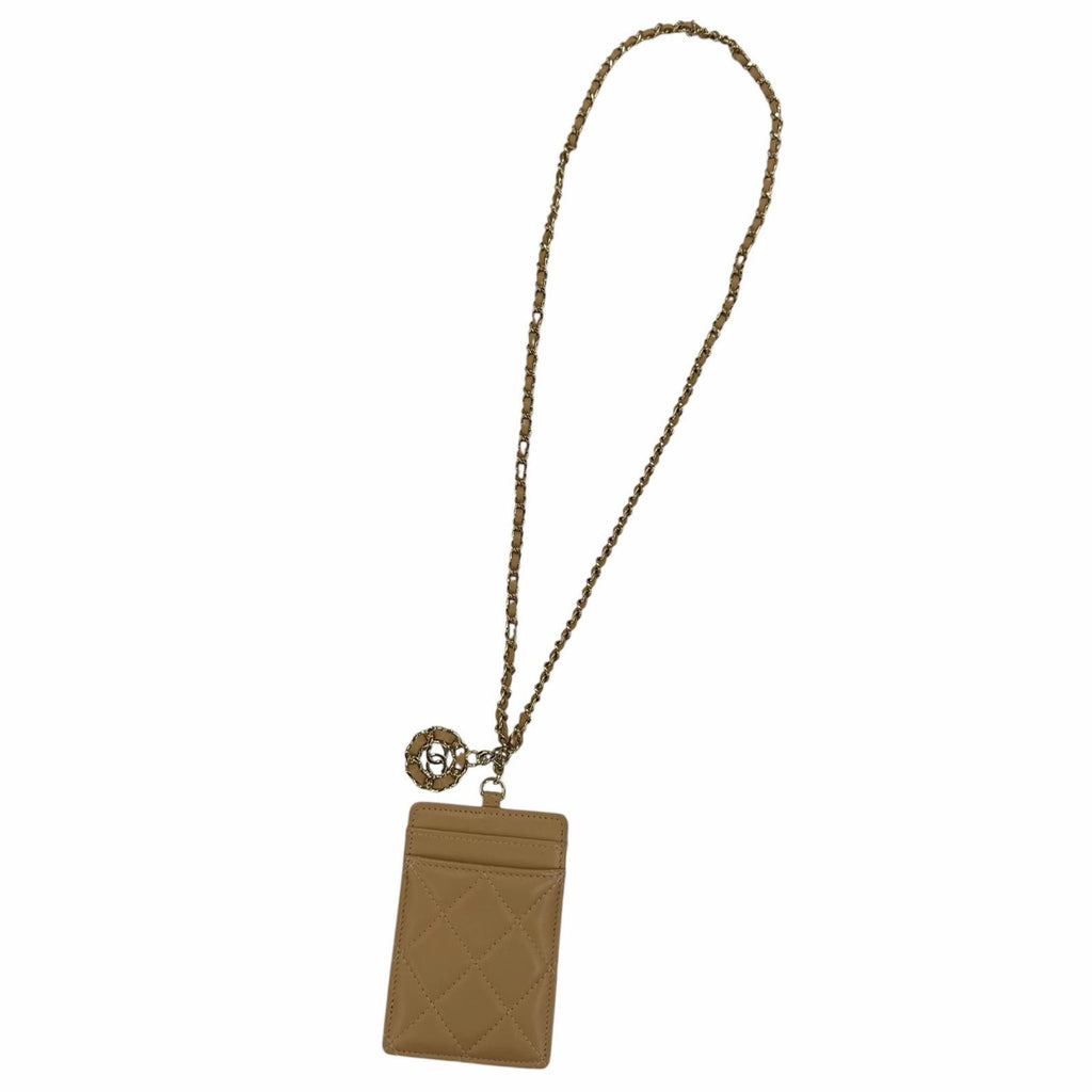 Chanel Lambskin CC Logo Quilted Chain Shoulder Card Case Beige Gold — view 3