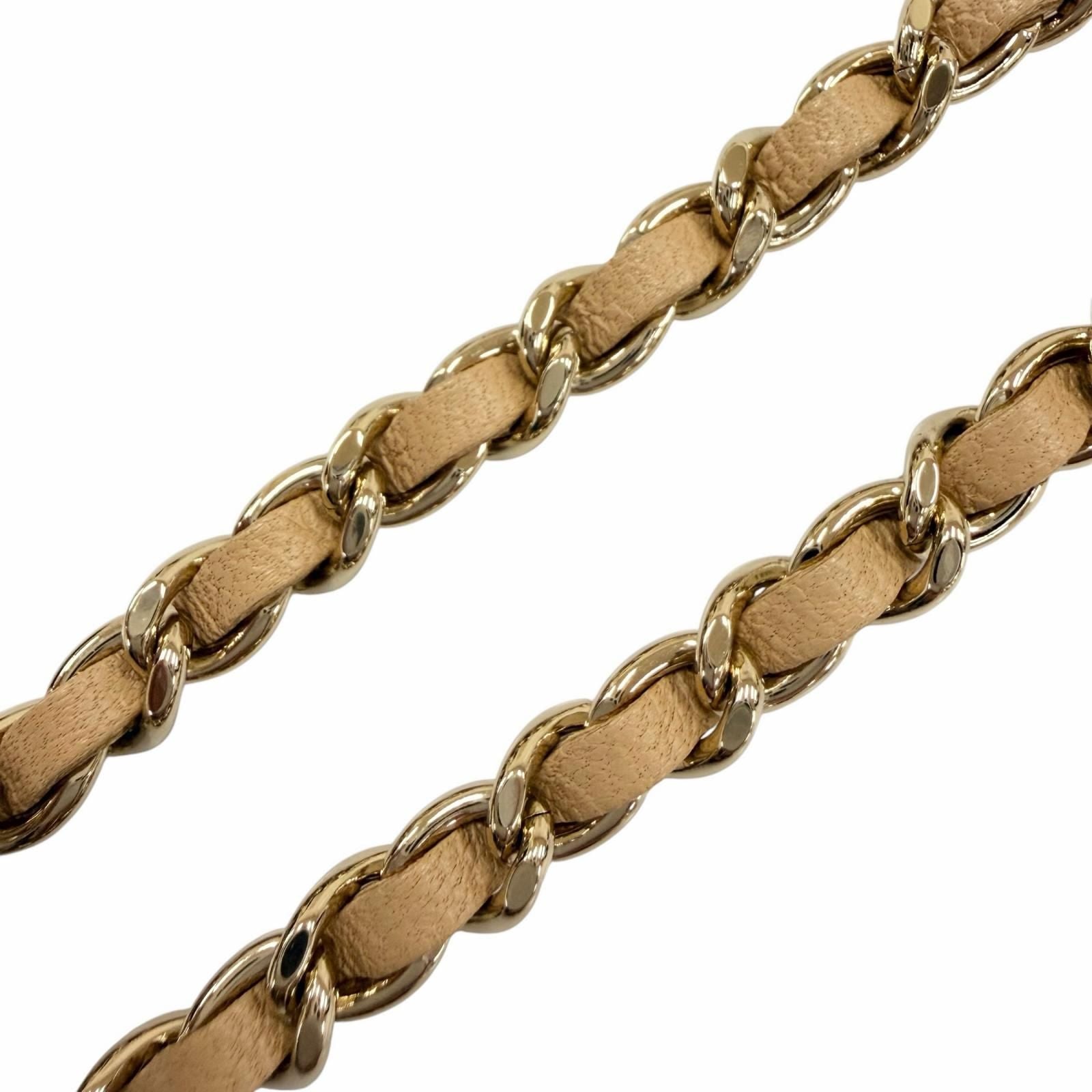 Chanel Lambskin CC Logo Quilted Chain Shoulder Card Case Beige Gold — view 7