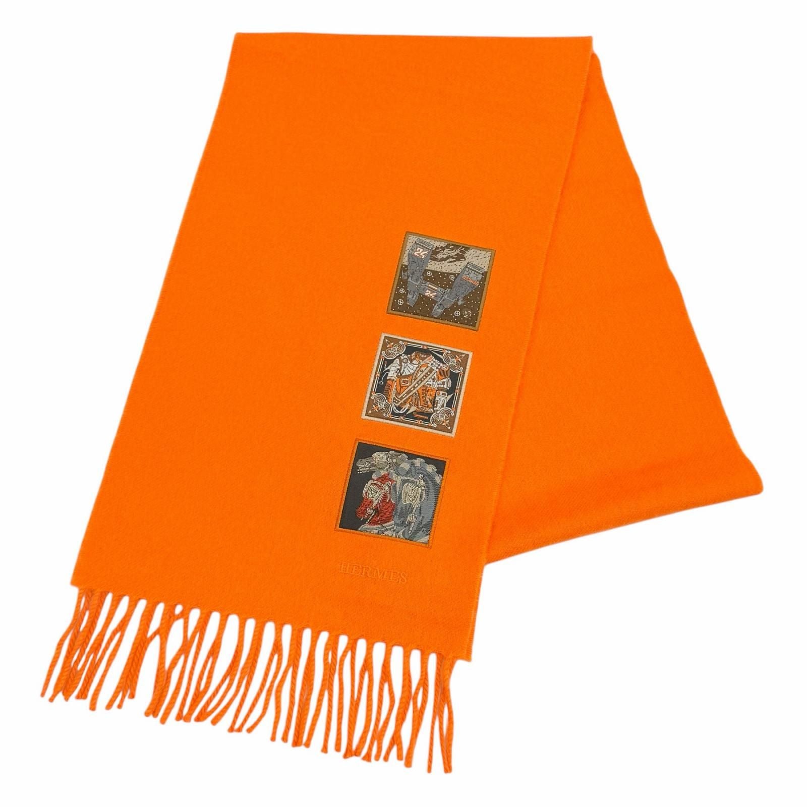 Hermes Cashmere Purchased in June Orange Badge Sowa Logo Embroidered Scarf with
