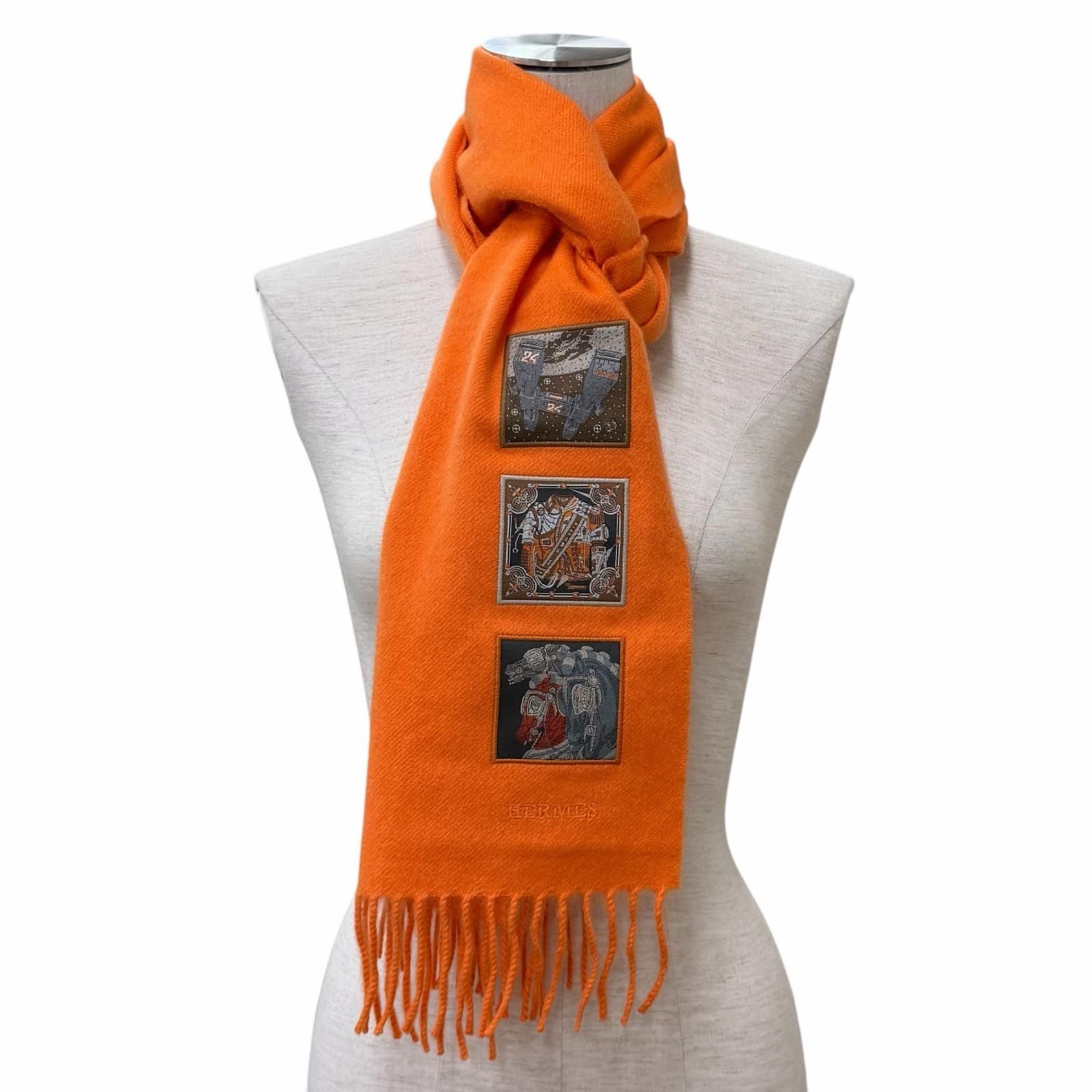 Hermes Cashmere Purchased in June Orange Badge Sowa Logo Embroidered Scarf with — view 4