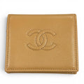 Chanel Caviar Leather Small Flap Wallet CC Logo Bifold Beige