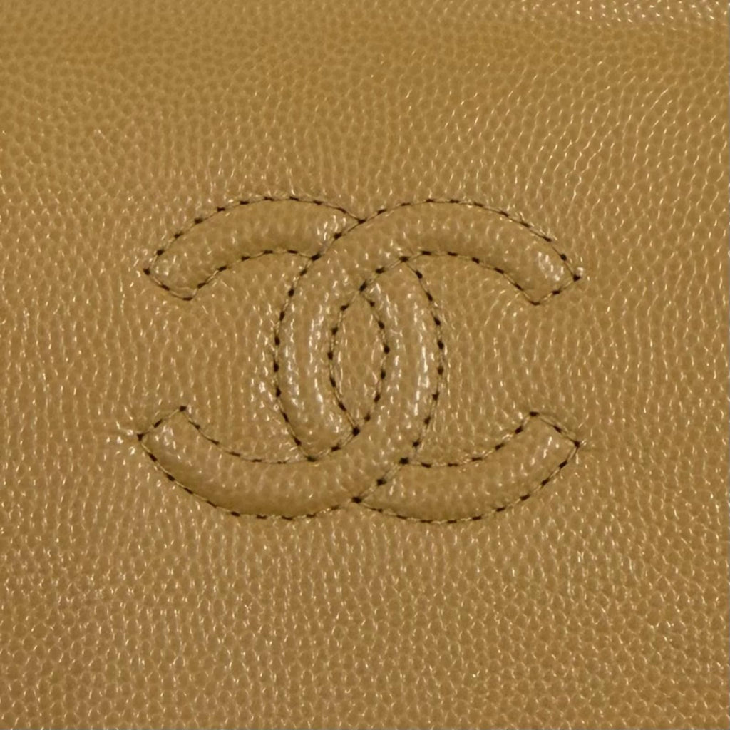 Chanel Caviar Leather Small Flap Wallet CC Logo Bifold Beige — view 9