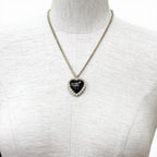 Chanel 25 CC Logo Pearl Heart Pendant Black White Gold — view 4