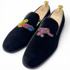 Louis Vuitton Velour Leather Logo Embroidery Slip on Moccasins Loafers Flat