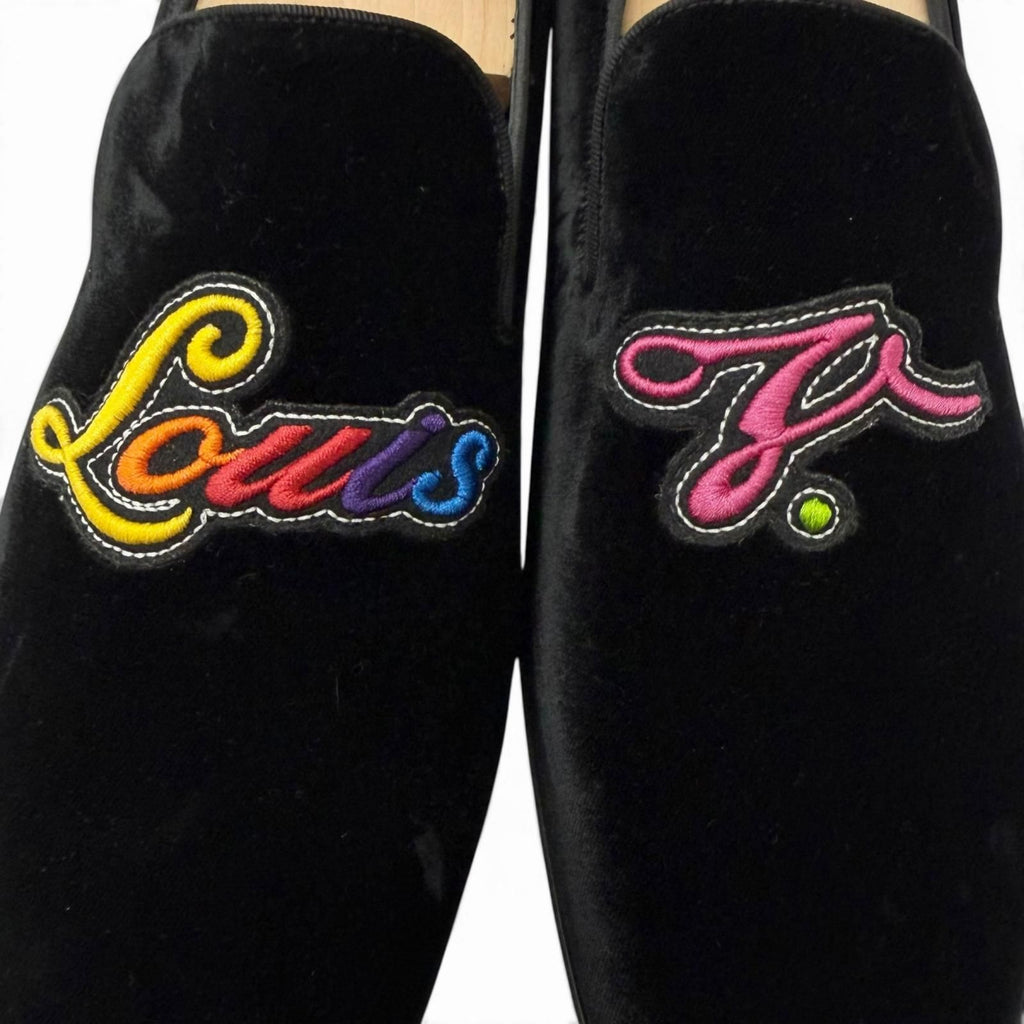 Louis Vuitton Velour Leather Logo Embroidery Slip on Moccasins Loafers Flat — view 6
