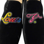 Louis Vuitton Velour Leather Logo Embroidery Slip on Moccasins Loafers Flat — view 6