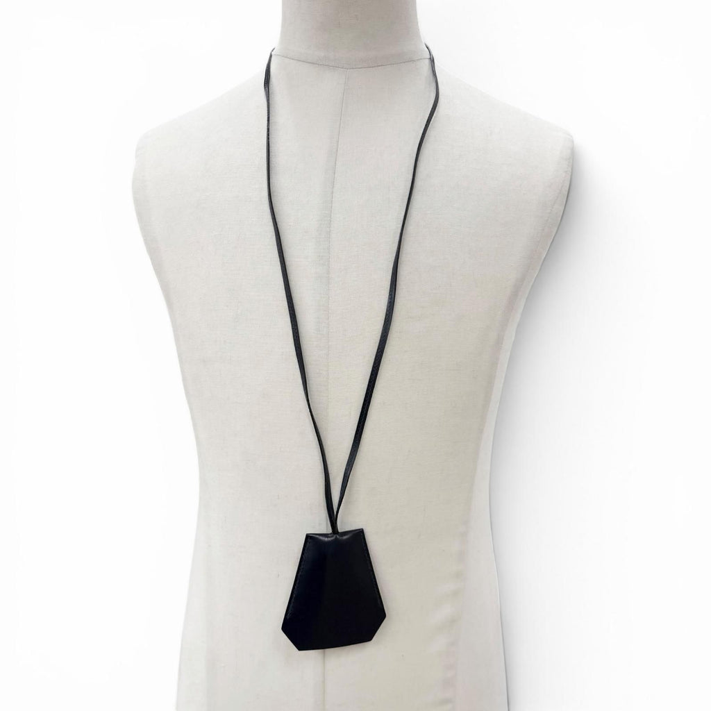 Hermes Vintage Leather Silver Martin Margiela Era Clochette Necklace Navy — view 2
