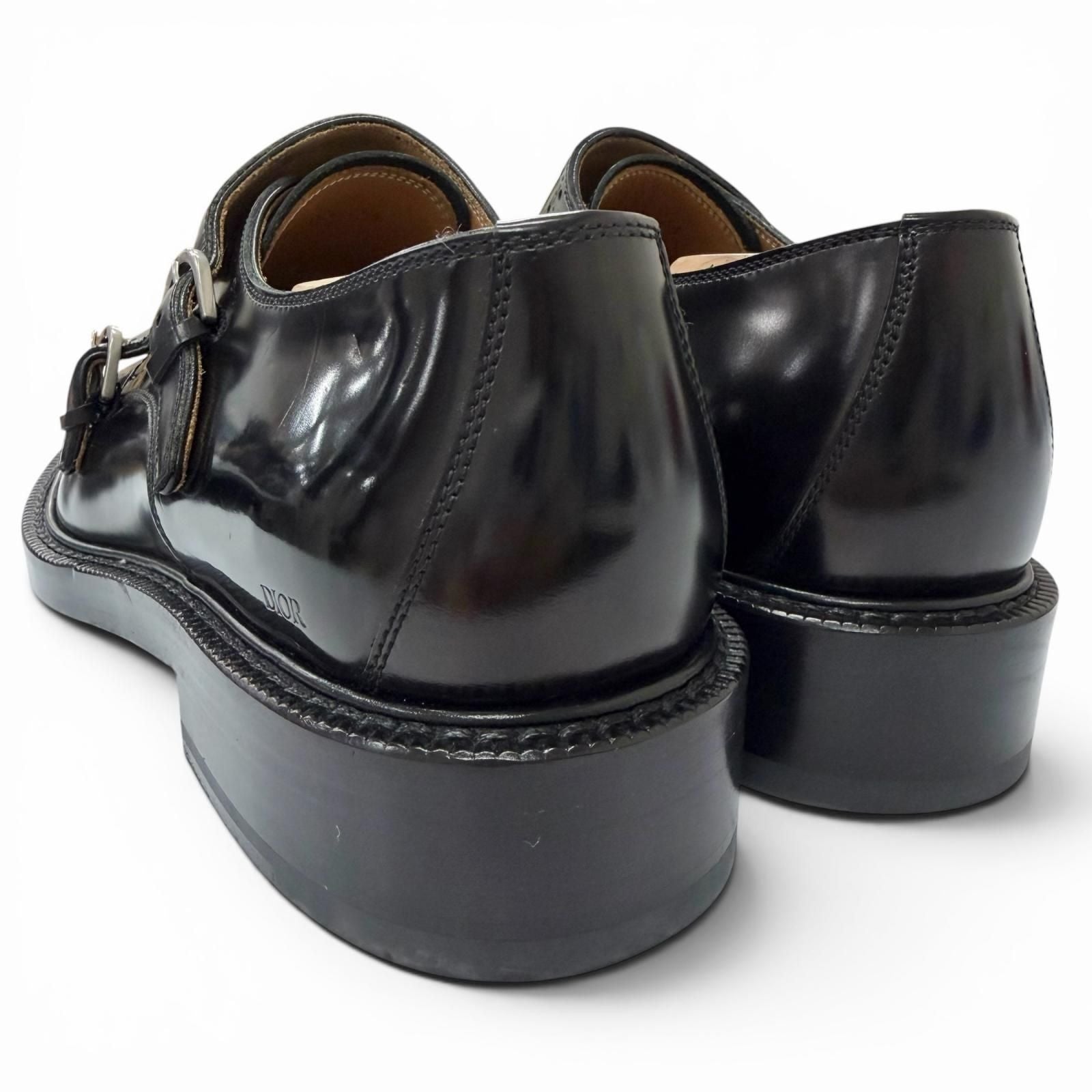 Dior Homme Leather CD Logo Medallion Punched Cap Toe Double Monk Strap Dress — view 5