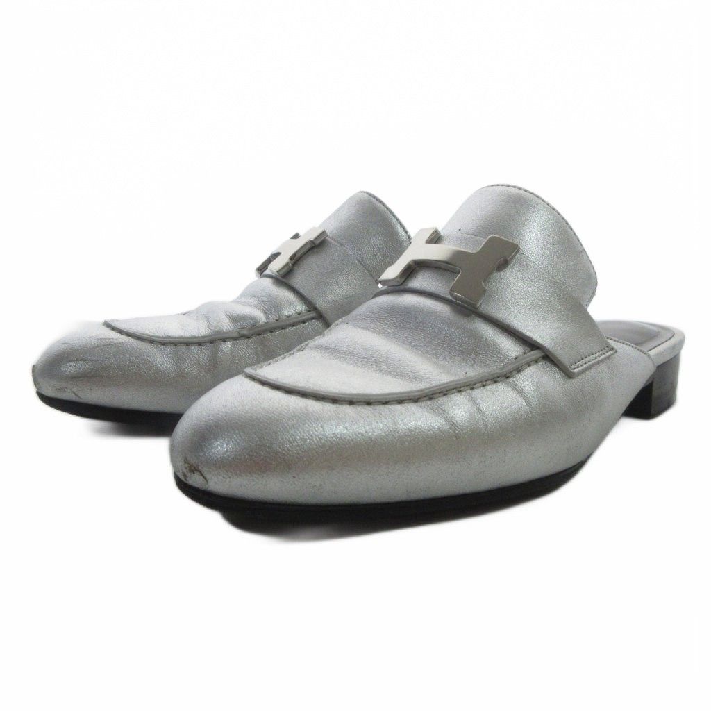 Hermes Constance Trocadero Mules Metallic Semelle Cuir 34 Silver