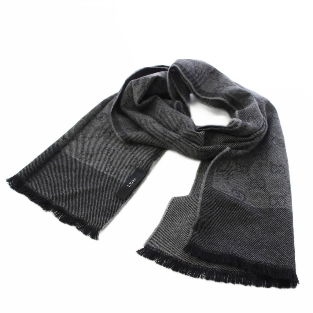 Gucci GG Pattern Scarf Shawl Wool Black TK