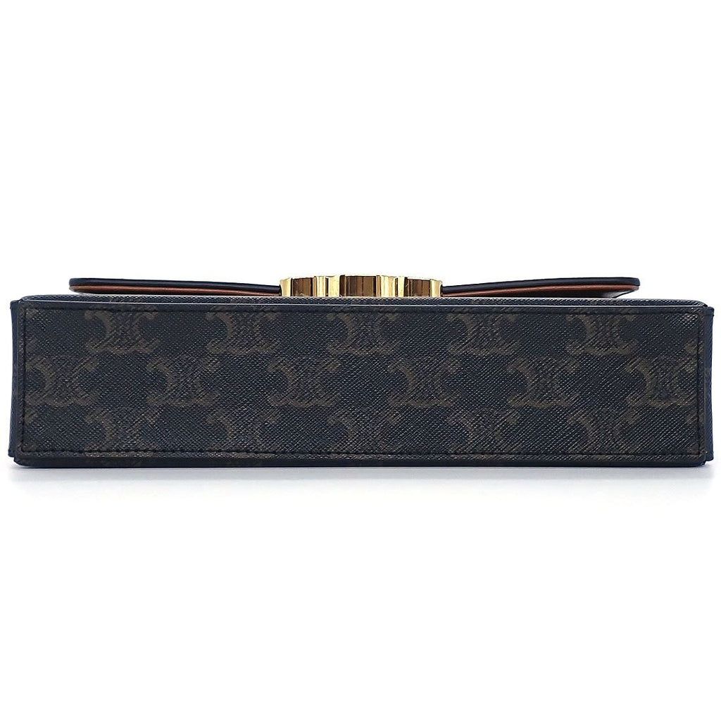 Celine Shoulder Bag Box Tan Triomphe Canvas Calfskin Gold — view 4
