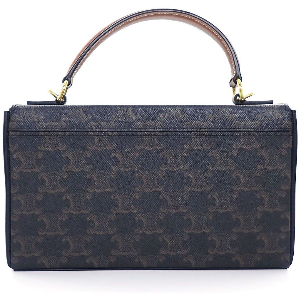 Celine Shoulder Bag Box Tan Triomphe Canvas Calfskin Gold — view 2