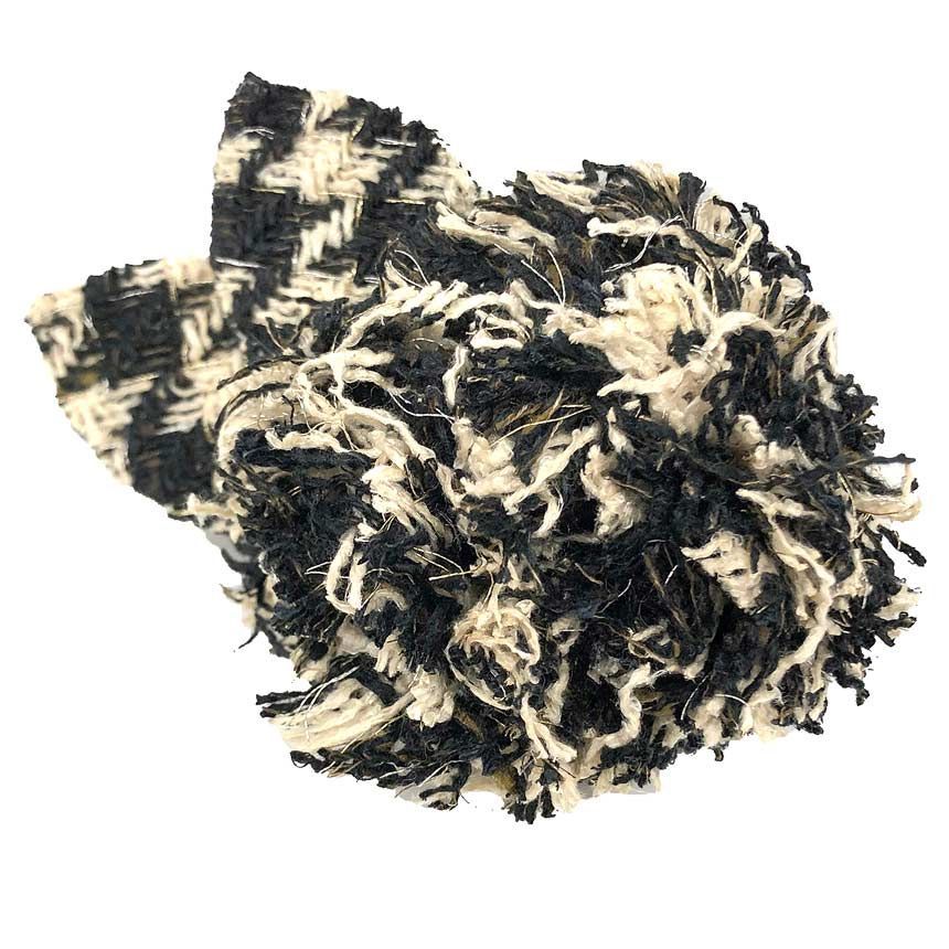 Chanel Camellia Corsage Brooch Tweed Black Ivory