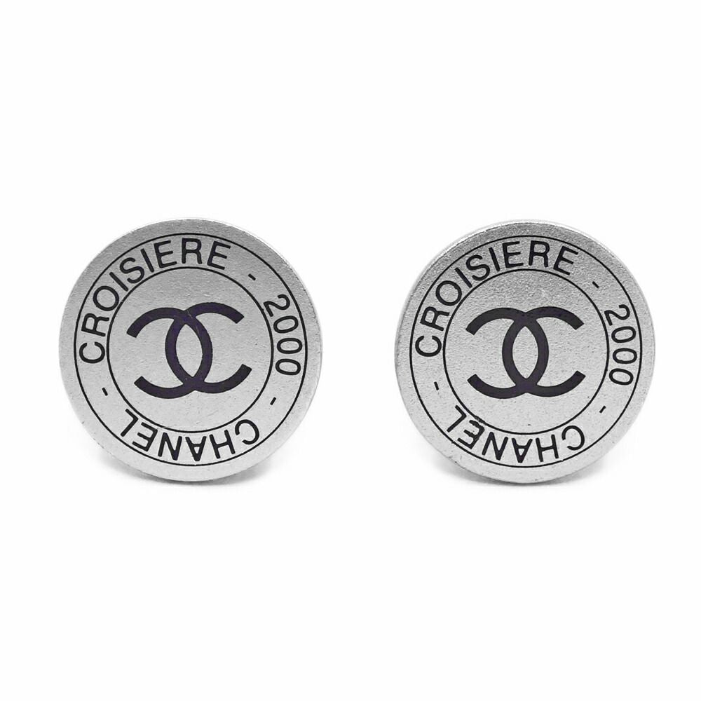 Chanel CC Logo Earrings 00c Silver Black Metal