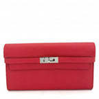 Hermes Wallet Kelly Flap Veau Epsom Red Silver