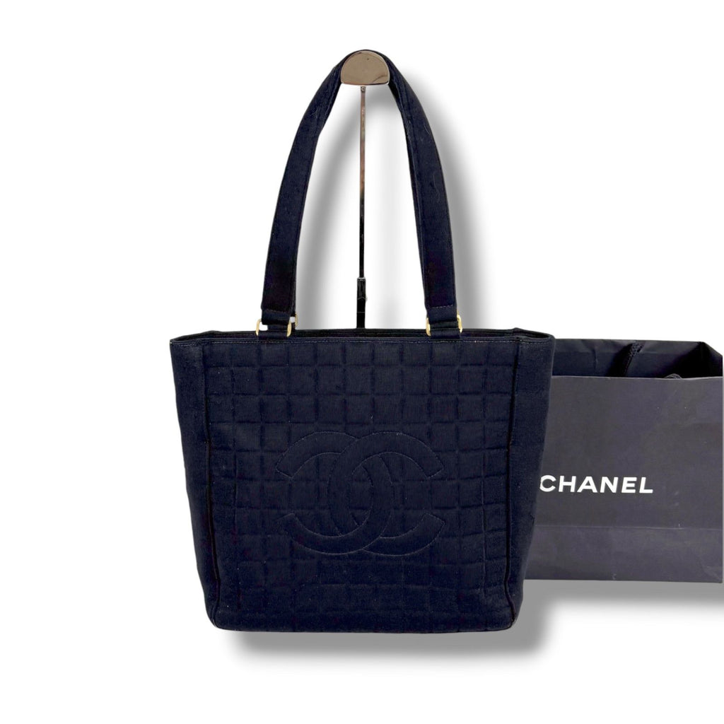 Chanel Choco Bar CC Logo Mini Tote Cotton Canvas Black Shoulder