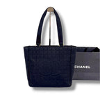 Chanel Choco Bar CC Logo Mini Tote Cotton Canvas Black Shoulder