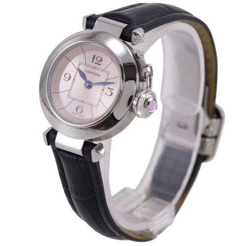 Cartier Mistakepasha Stainless Steel Leather Kuo Analog Display Pink Dial Watch — view 2