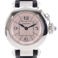 Cartier Mistakepasha Stainless Steel Leather Kuo Analog Display Pink Dial Watch