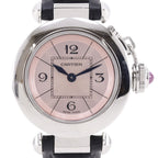 Cartier Mistakepasha Stainless Steel Leather Kuo Analog Display Pink Dial Watch