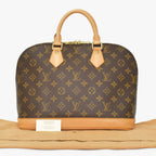 Louis Vuitton Alma PM Handbag Monogram Canvas Vachetta Leather Brown Gold