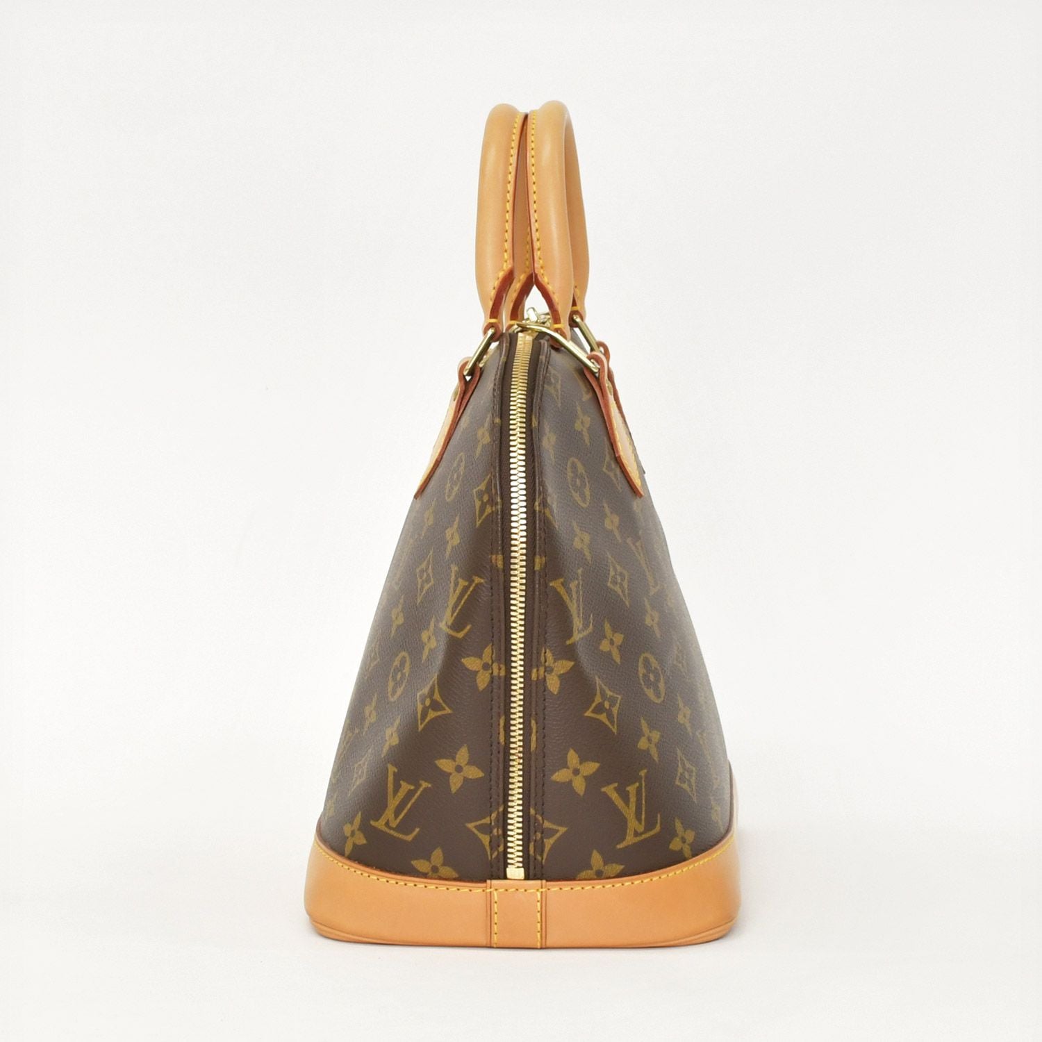 Louis Vuitton Alma PM Handbag Monogram Canvas Vachetta Leather Brown Gold — view 2