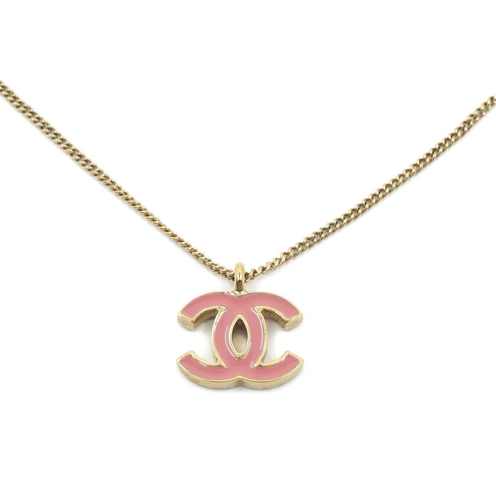 Chanel Necklace CC Logo Pink Gold 42 cm