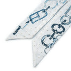 Hermes Dore Book le Broderie Anne Gray Blue White Twill Scarf — view 6