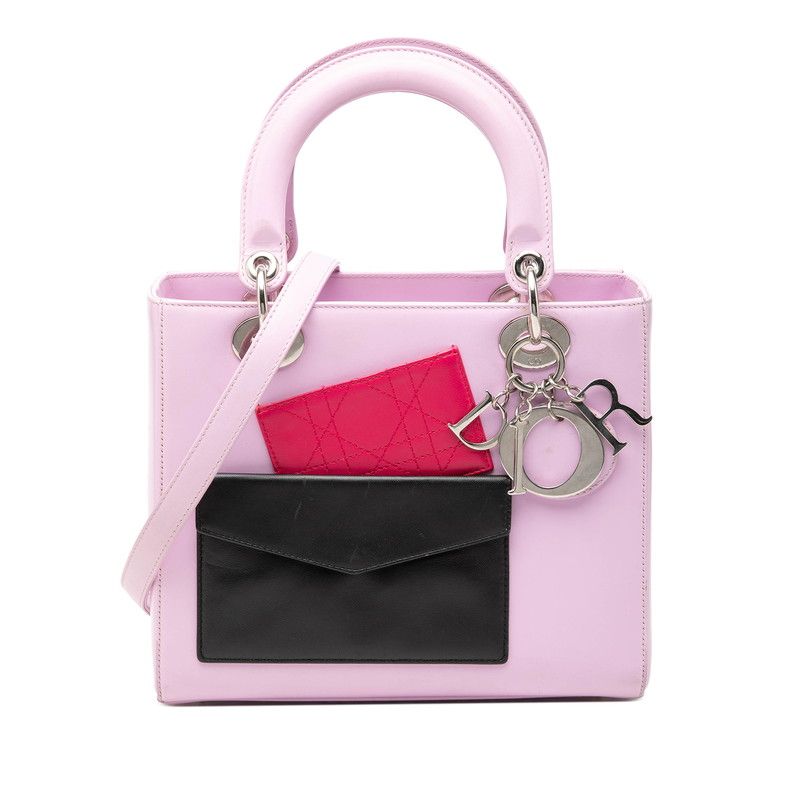 Dior Lady Dior Pocket 2-Way Shoulder Bag Pink Multicolor Leather