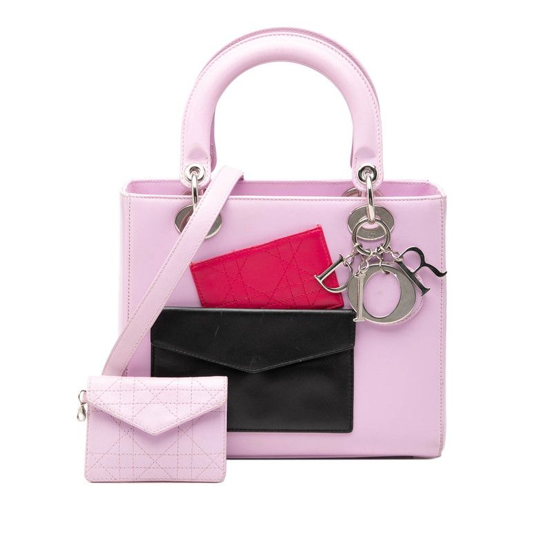 Dior Lady Dior Pocket 2-Way Shoulder Bag Pink Multicolor Leather — view 7