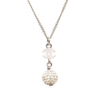 Chanel CC Logo Rhinestone Ball Motif Necklace Silver Metal — view 3