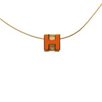 Hermes Cage de Ash Cube Necklace Gold Orange Plated Enamel