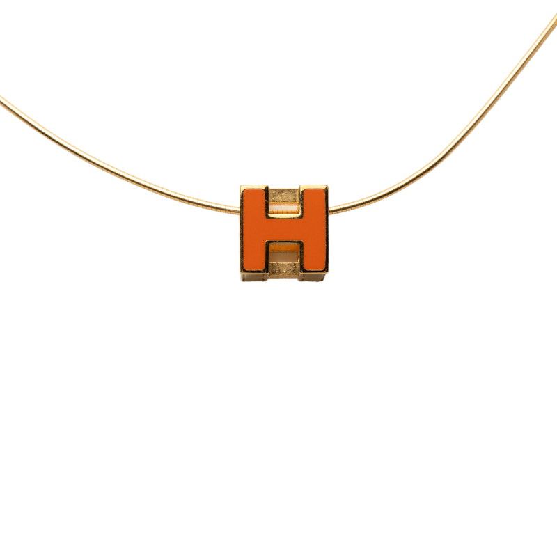 Hermes Cage de Ash Cube Necklace Gold Orange Plated Enamel