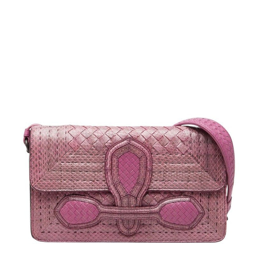 Bottega Veneta Intrecciato Rialto Chain Shoulder Bag Pink Leather