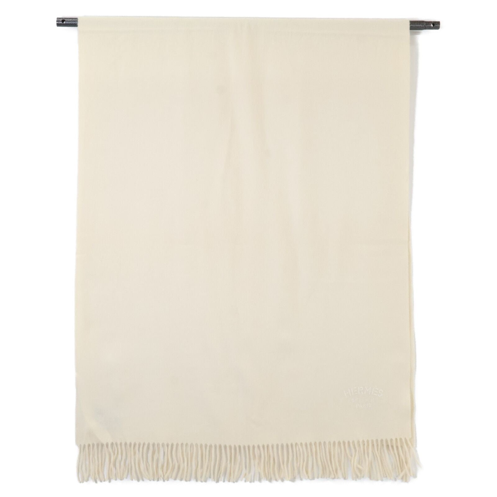 Hermes Logo Embroidery Cashmere Fringe Scarf — view 2